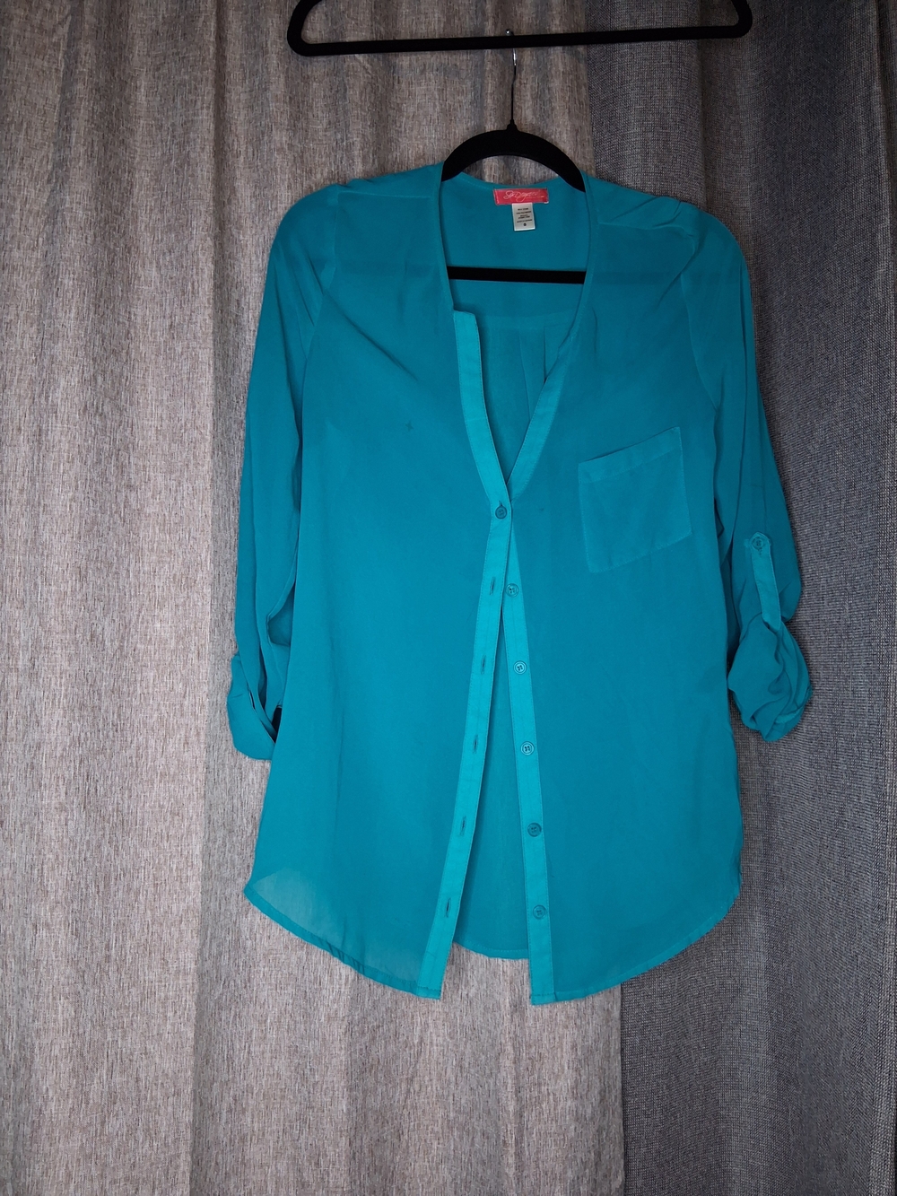 6 degrees Turquoise BlouseTeal Button-Down Women's Blouse,
